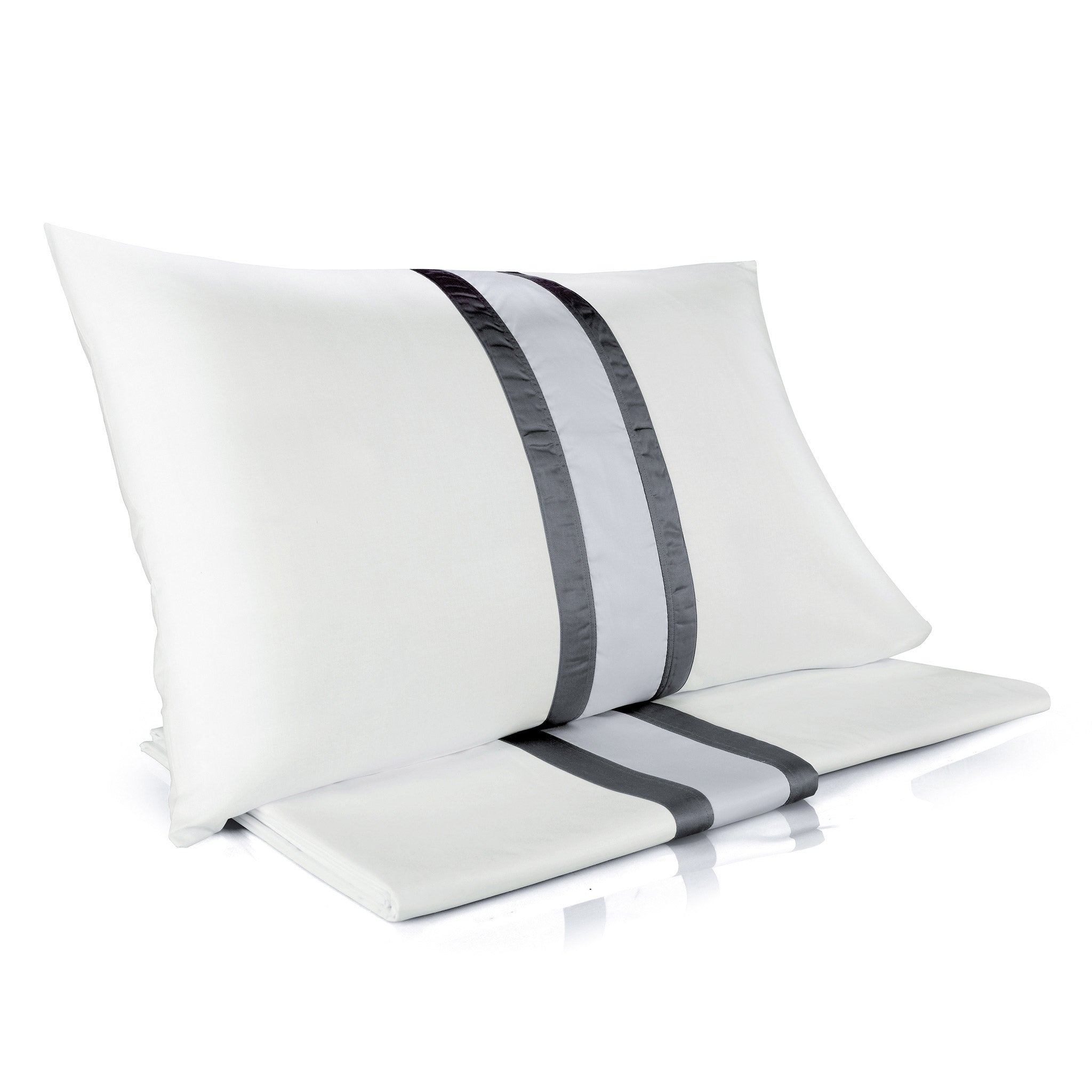 Set Lenzuola Matrimoniali Sopra Sotto e Federe Balza in Raso Mitera Polinesia Ostrica e Grisaglia