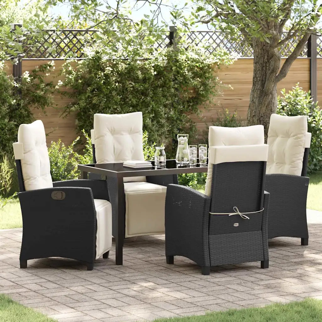 Set da Pranzo per Giardino con cuscino 5 pcs Nero polyrattan 3380416
