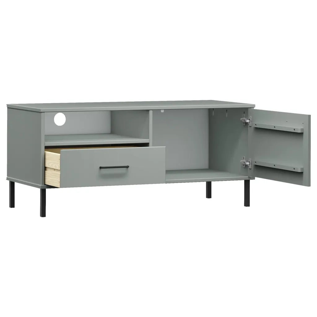 Mobile TV con Gambe Metallo Grigio Legno Massello di Pino OSLO cod mxl 27744