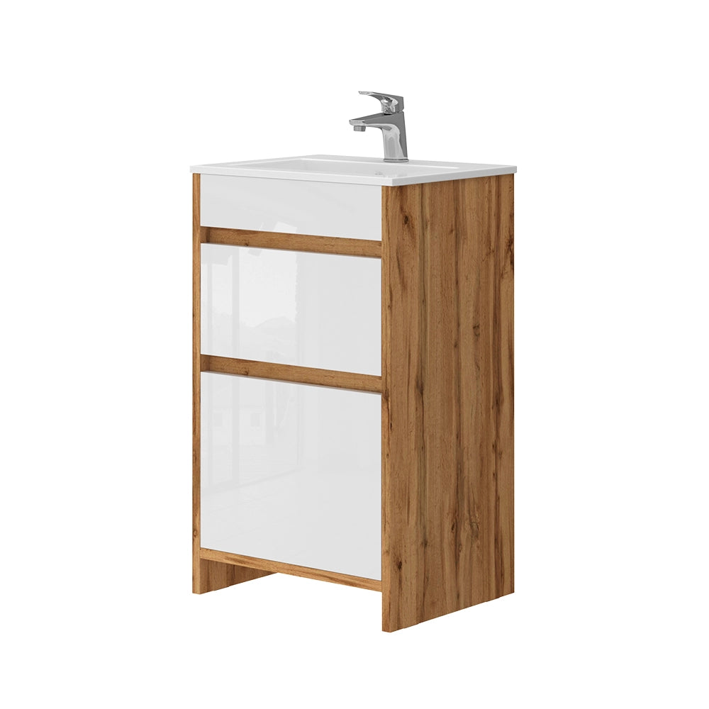 Vicco Set mobili bagno Quercia dorata 2 parti, con lavabo e 2 cassetti