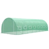 Serra da Giardino a Tunnel 24m² con 16 Finestre, Porta con Zip Avvolgibile, Struttura in Acciaio Zincato, Telo PE, 8L x 3l x 2H m, Verde