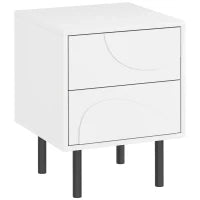 Comodino con 2 cassetti ad apertura a pressione e piedi in acciaio, 40x40x50 cm, Bianco