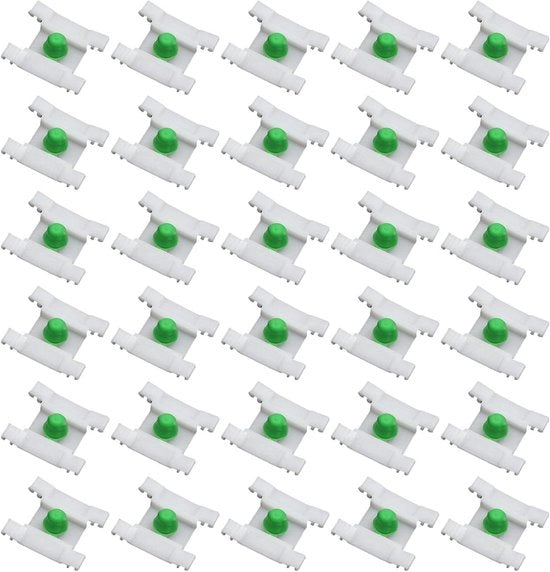 Clips di fissaggio per listelli porta - Set da 30 pezzi - Bianco - Diametro foro 9 mm