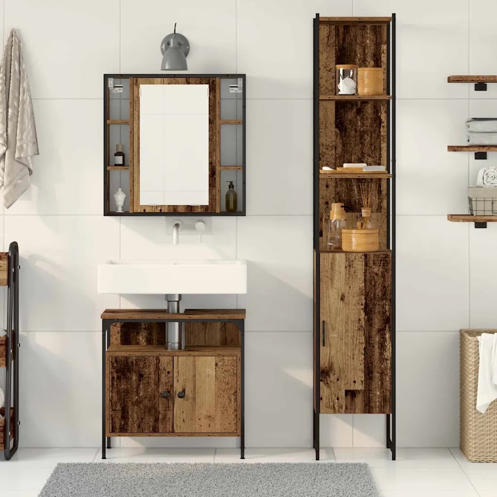 Set di mobili per il bagno con lo scaffale 3 pcs Legno vecchio 3332549