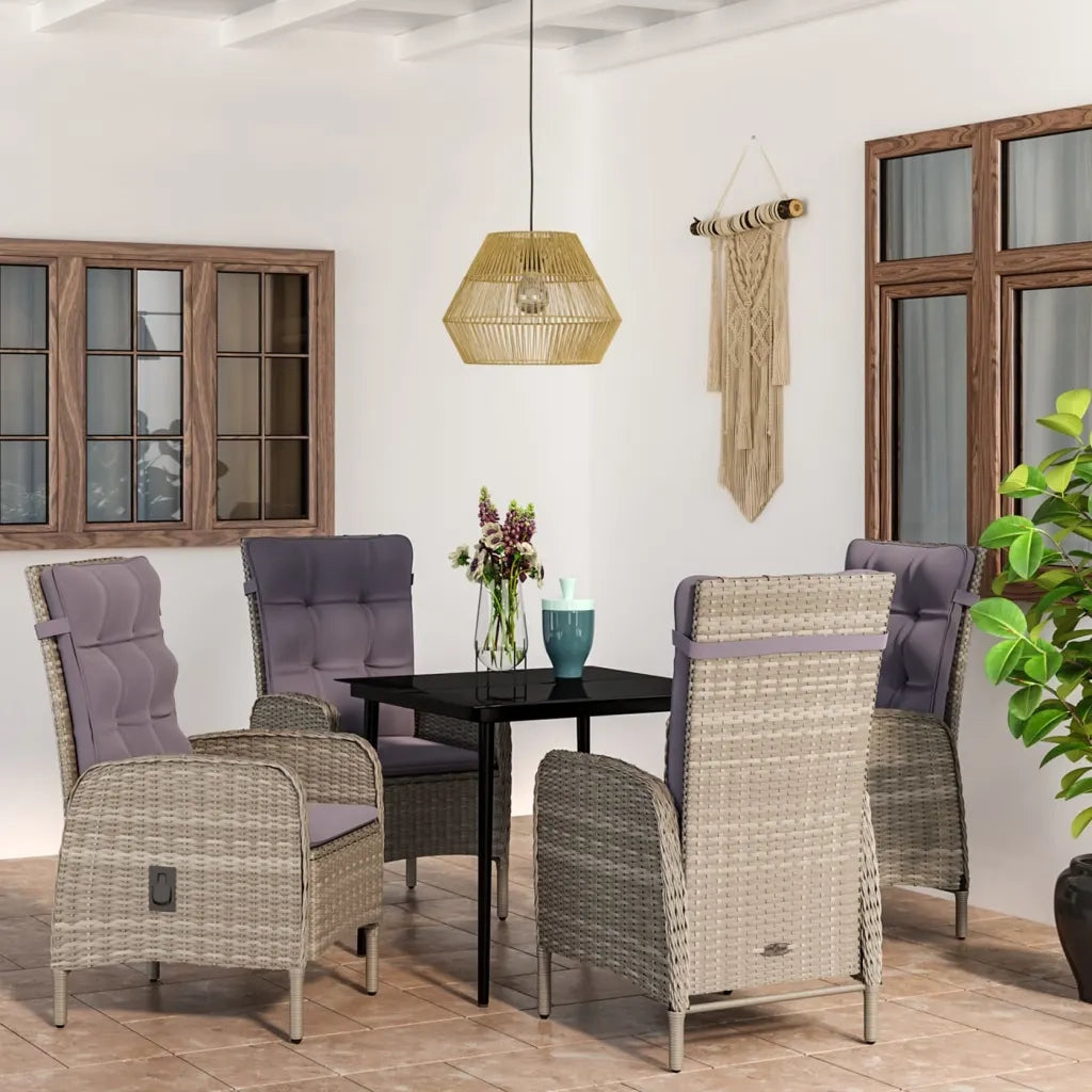 Set da Pranzo da Giardino 5 pz con Cuscini Grigio e Nero cod mxl 42867