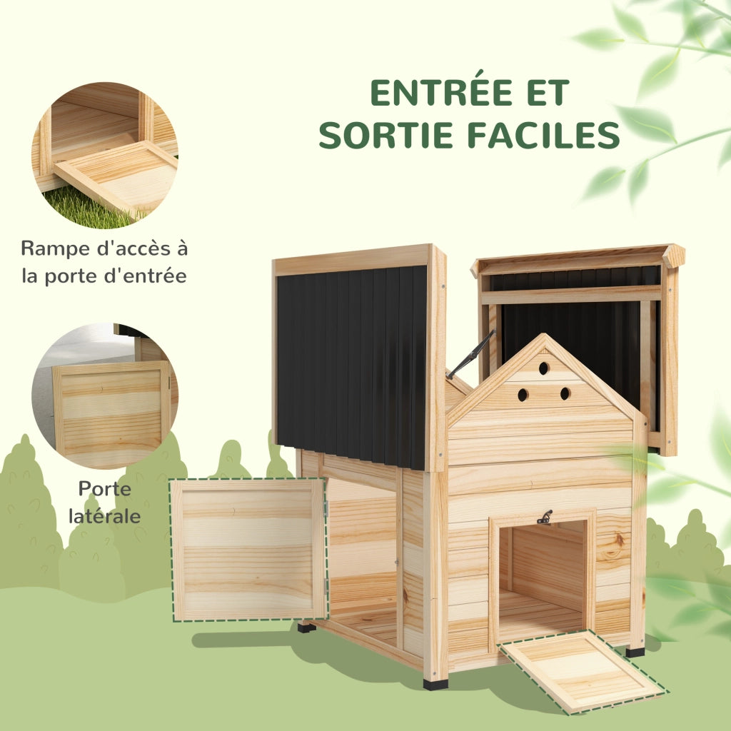 Pollaio in Legno per Anatre con Porta Doppia e Tetto Aprile ¨C zephmum ¨C 78x90x92 cm Effetto Legno Naturale