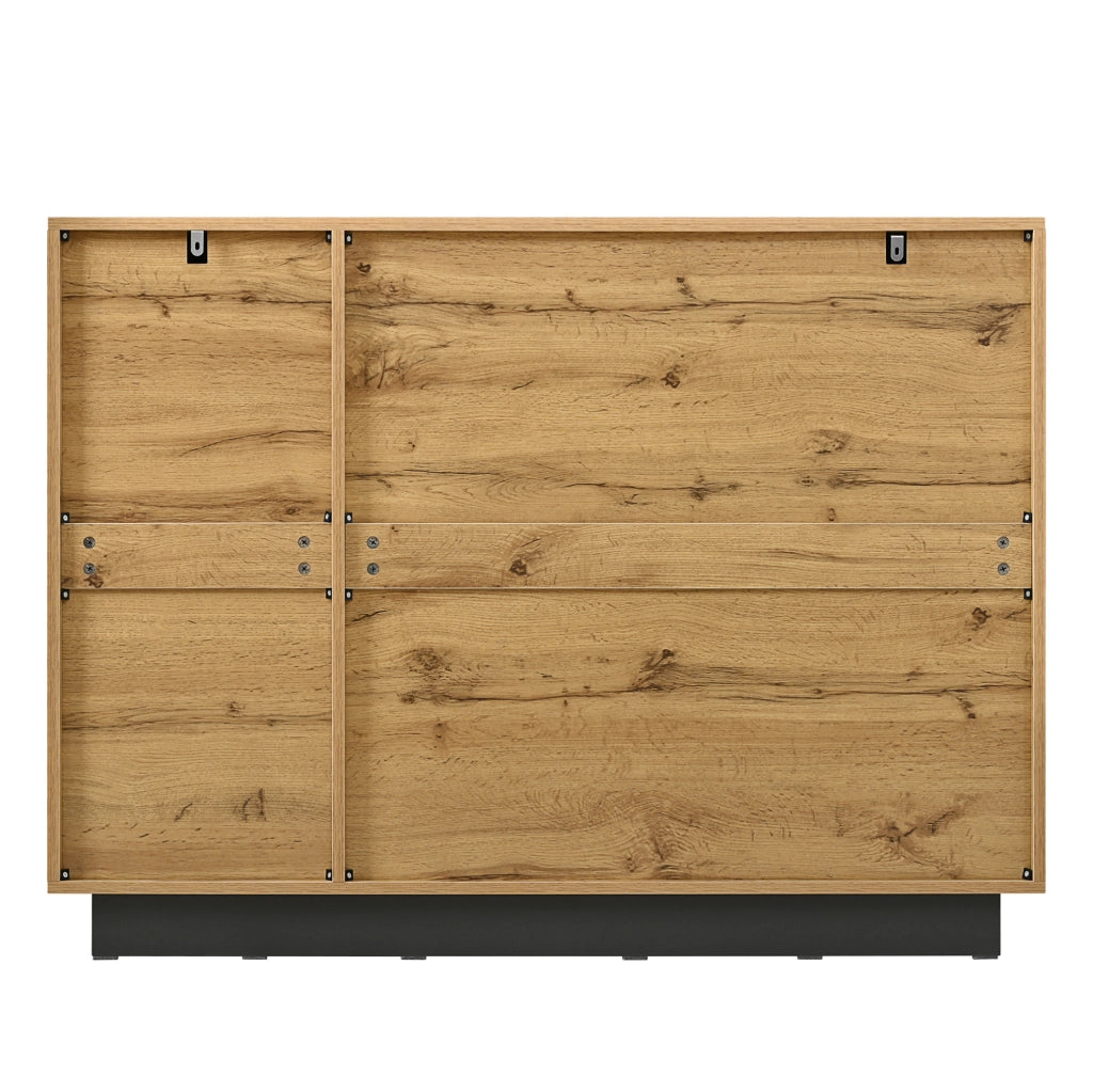 Credenza 4 cassetti 2 ante nera e legno naturale con apertura a pressione per casa ordinata