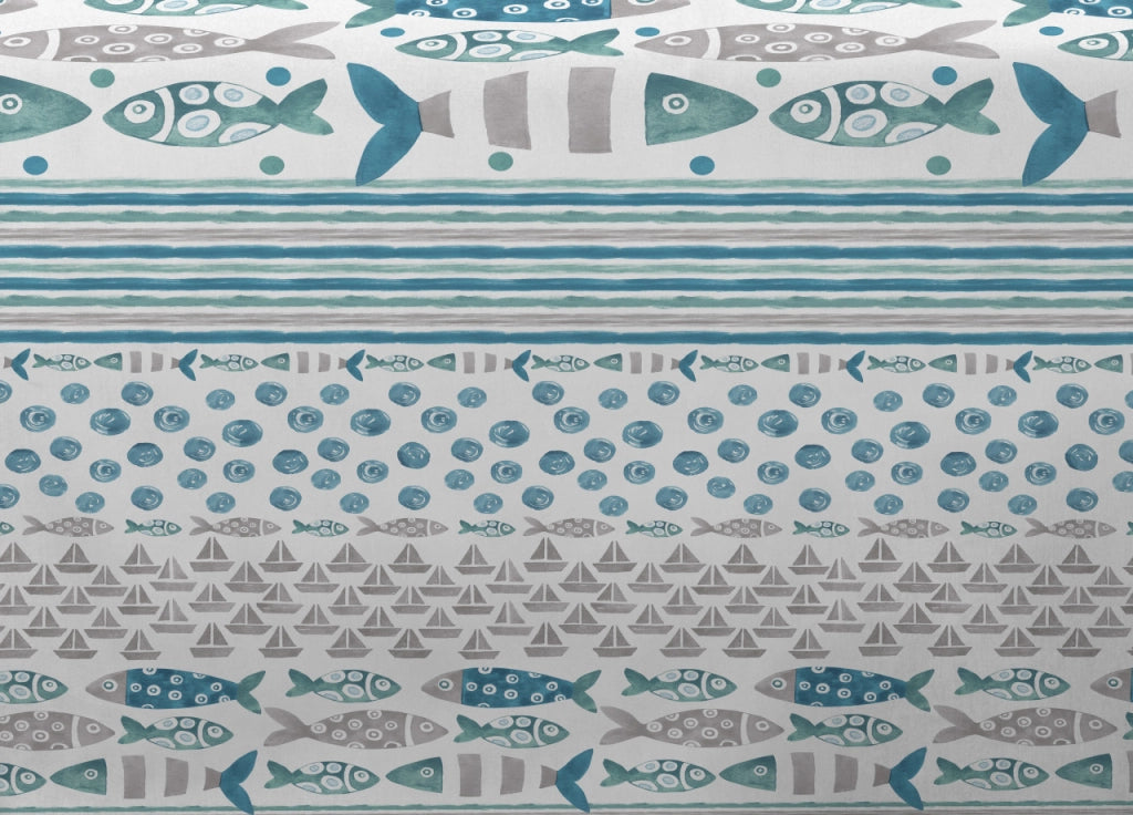 Telo Arredo Granfoulard Copritutto Salvadivano 100% Cotone Disegno Pesci - Singolo - Azzurro
