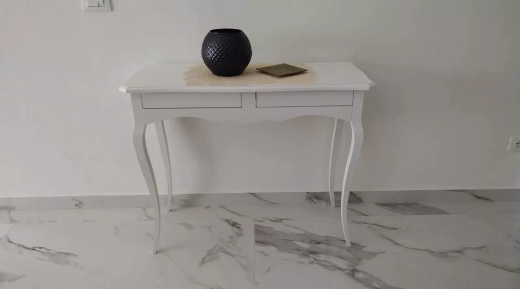 Consolle arte povera 2 cassetti in legno bianco l .96 h 80 p. 41 (1476) - Mobili 2G