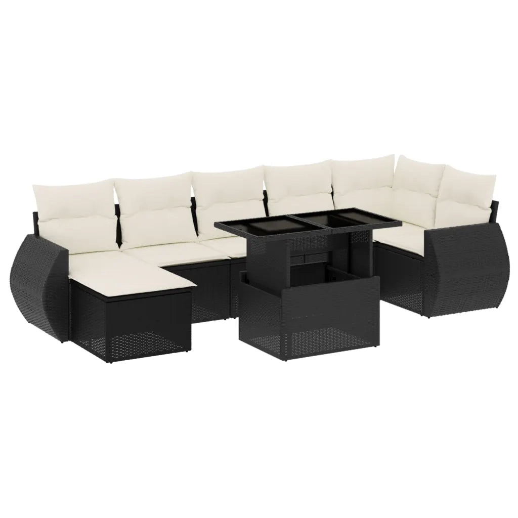 Set Divani da Giardino con Cuscini 8 pz Nero in Polyrattan 3268686