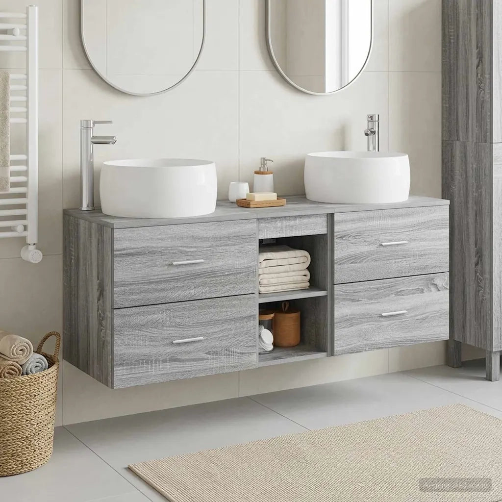 Set di mobili per il bagno 3 pz Sonoma grigio 3405928
