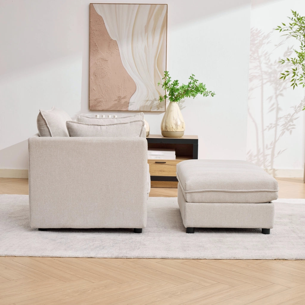 Poltrona lounge modulare con pouf contenitore in velluto Altay beige