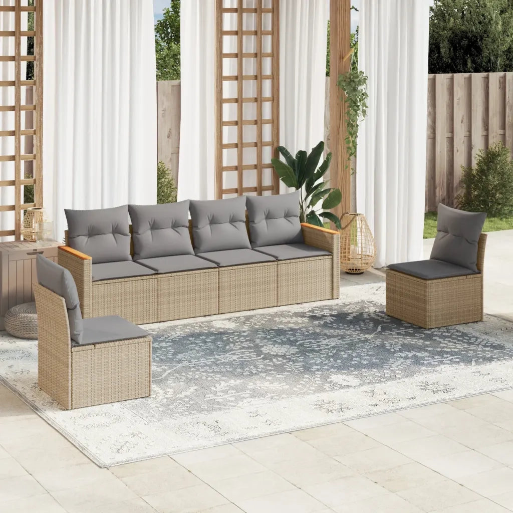 Set Divano da Giardino 6 pz con Cuscini-Sofa da Giardino-Divanetto da esterno Beige Misto Polyrattan 832444
