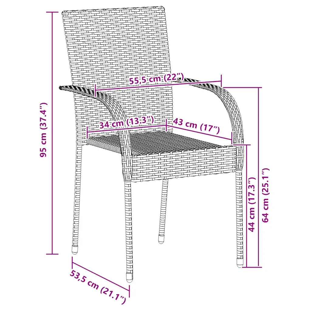 Sedie da Esterno Impilabili 2 pz in Polyrattan Marrone 44237
