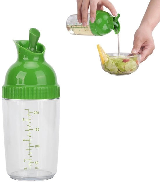 Dressing Shaker da 200 ml - Facile da utilizzare - Verde - Bocchetta per spezie - Ideale per salse e oli - Chiusura ermetica e facile da dosare