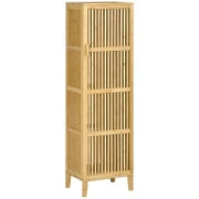 Mobile da Archiviazione in Bambù con Ripiani e Porta, per Bagno, Camera, Soggiorno, 40 x 30 x 140 cm, Legno Naturale