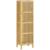Mobile da Archiviazione in Bambù con Ripiani e Porta, per Bagno, Camera, Soggiorno, 40 x 30 x 140 cm, Legno Naturale