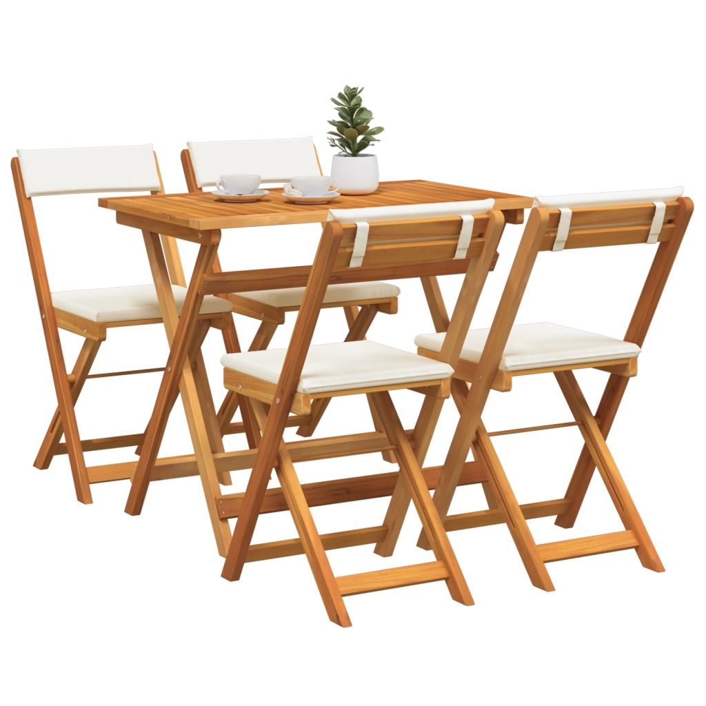 Set Bistro Pieghevole da 5 Pezzi con Cuscini in Legno Massello di Acacia