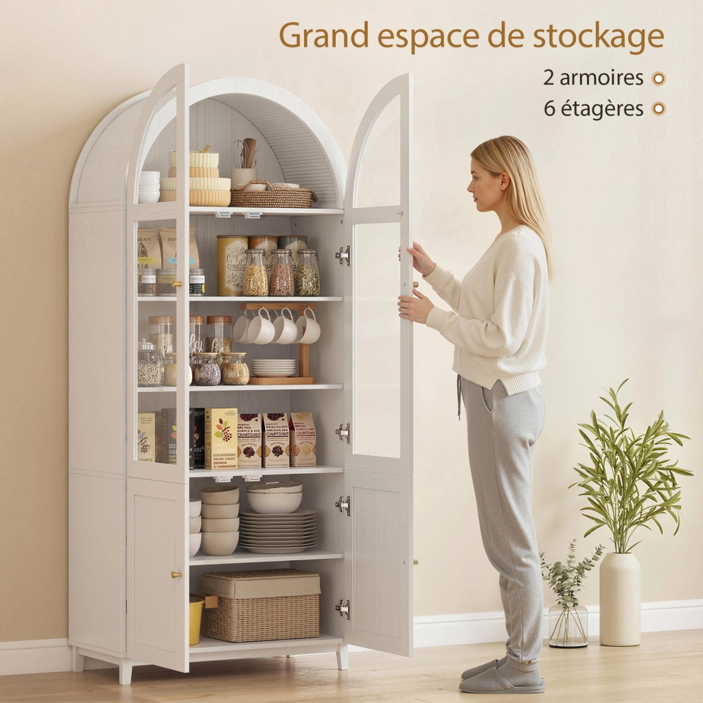 Armadio da cucina, vetrina con 4 ante di cui 2 in acrilico e ripiani regolabili ¨C zephmum ¨C 78x40x180 cm, bianco