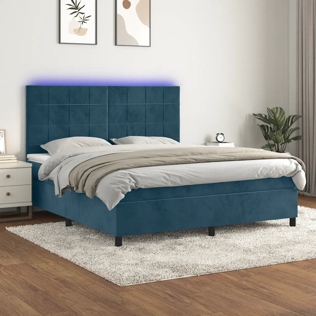 Letto a Molle con Materasso e LED Blu Scuro 160x200 cmcod mxl 99086