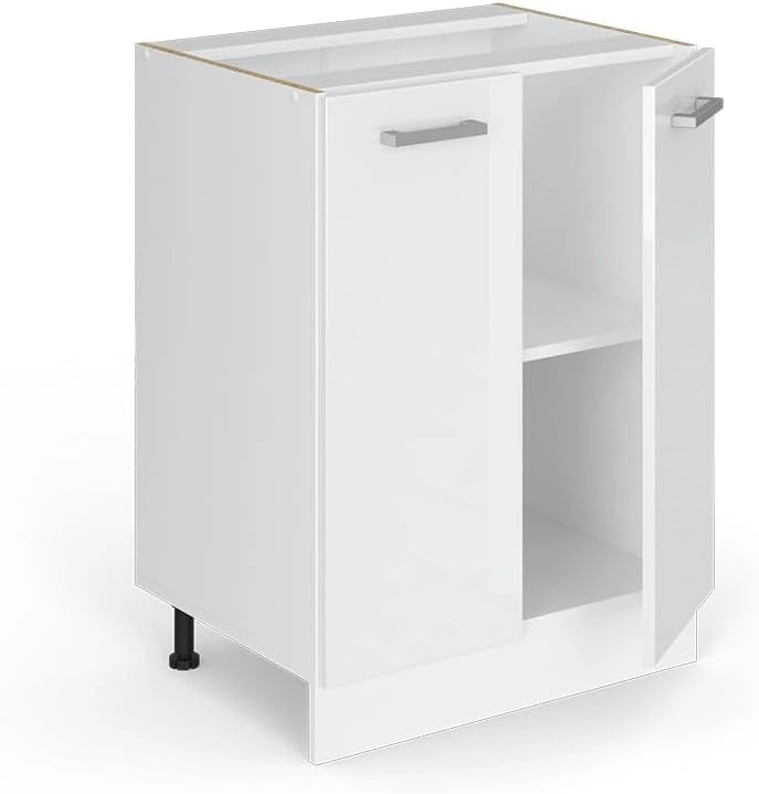 Mobiletto base cucina R-Line, Bianco lucido, 60 cm senza piano di lavoro, per la libera combinazione all'interno di sistemi cucina modulari