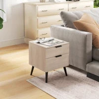 Set 2 Comodini Stile Nordico con Cassetto e Base Rialzata, in Legno, 40x40x50 cm, color Quercia