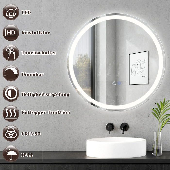 ZMH Specchio da bagno con funzione antiappannamento IP44 Rotondo Bianco Specchio da bagno variabile