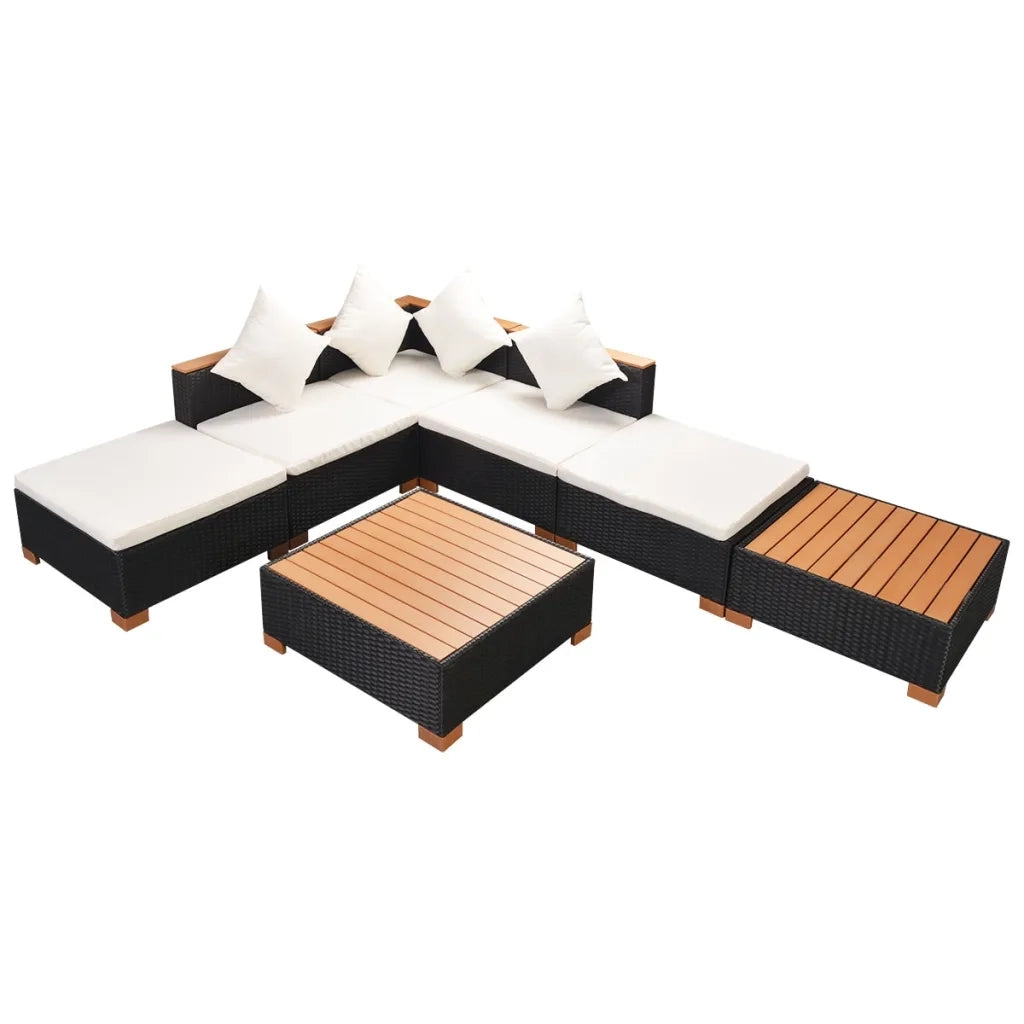 Set Divani da Giardino 7 pz con Cuscini in Polyrattan Nero cod mxl 34802