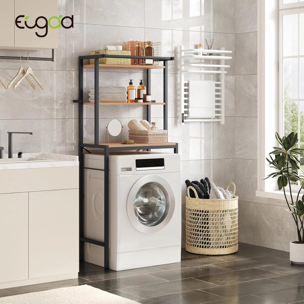 Scaffale sopra Lavatrice a 3 Livelli, Mobile sopra WC Autoportante con Asta di Sospensione, Mobile sopra Lavatrice per Bagno o Lavanderia, 67x40x162cm
