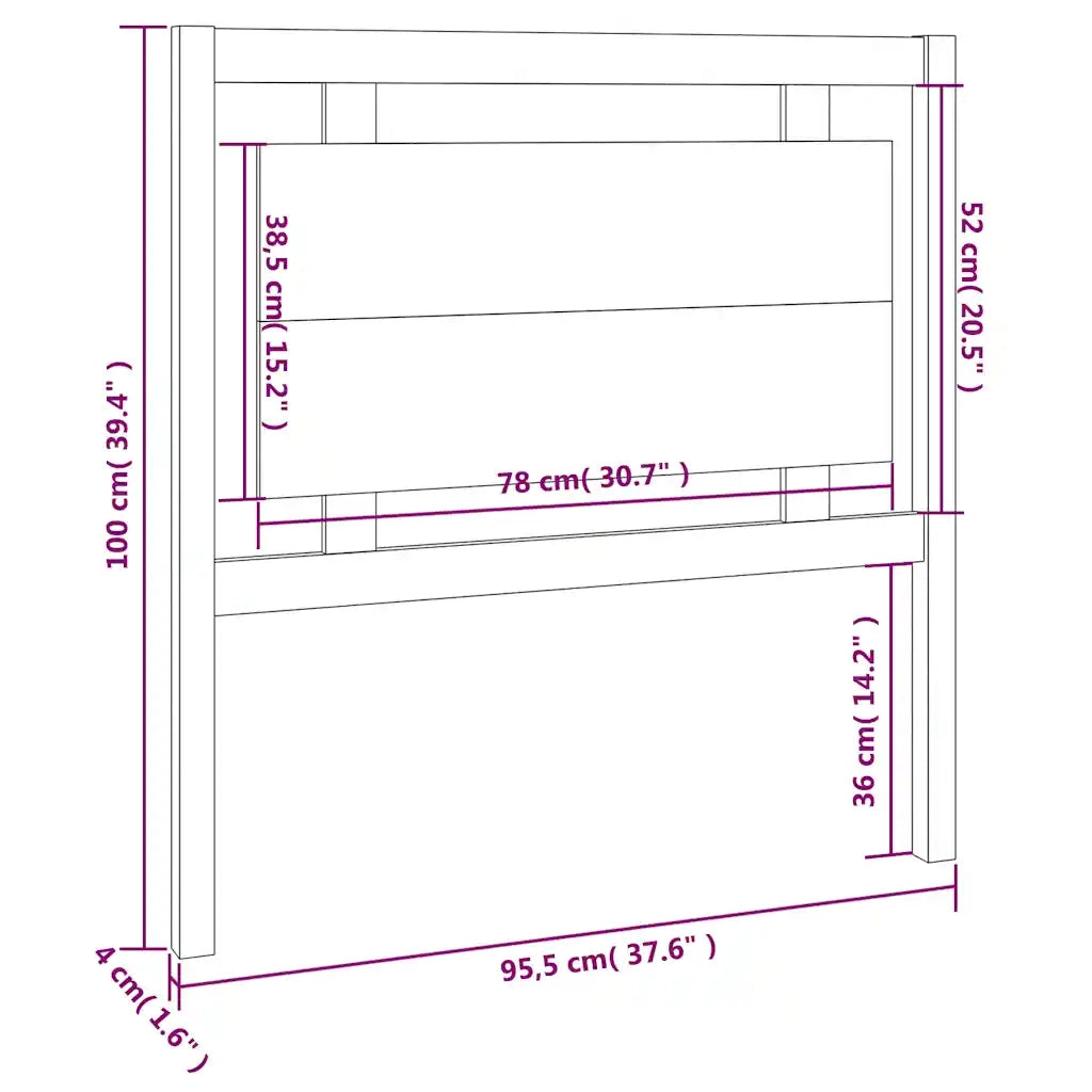 Testiera | Testata per Letto Nera 95,5x4x100 cm in Legno Massello di Pino