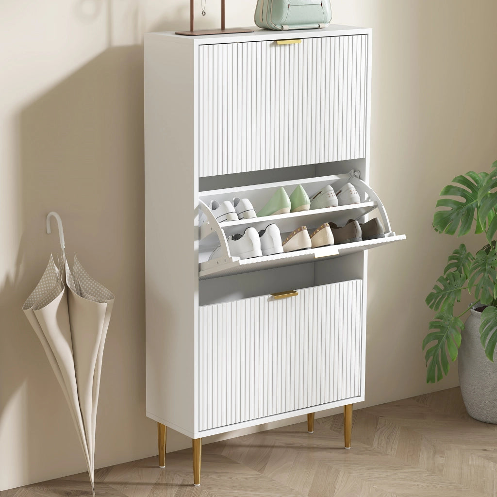 Scarpiera Slim per 18 Paia di Scarpe 60x24x128 cm con 3 Cassetti a Ribalta in MDF Bianco