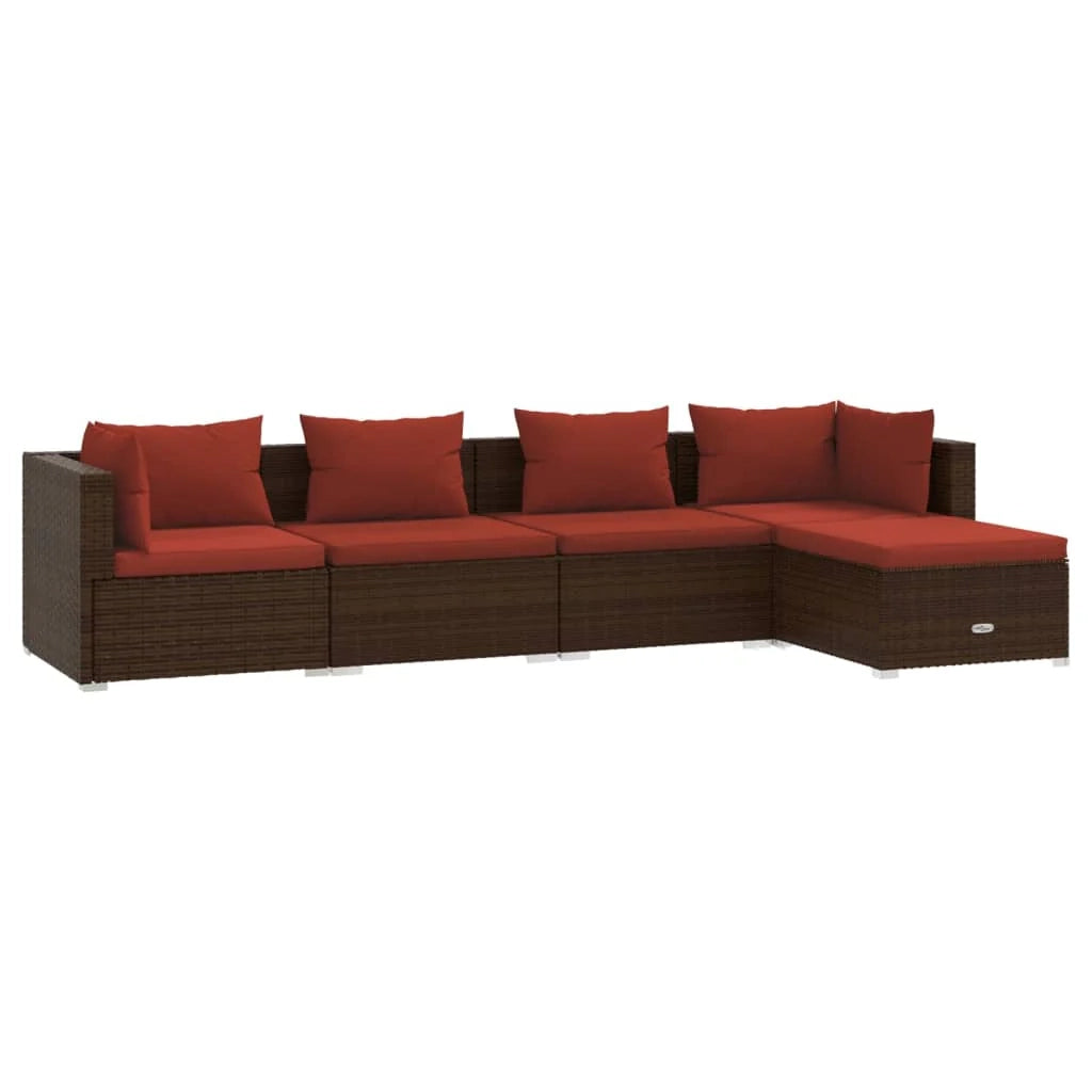 Set di mobili da giardino mobili da esterno 5 pezzi con cuscini resina intrecciata marrone 02_0016464