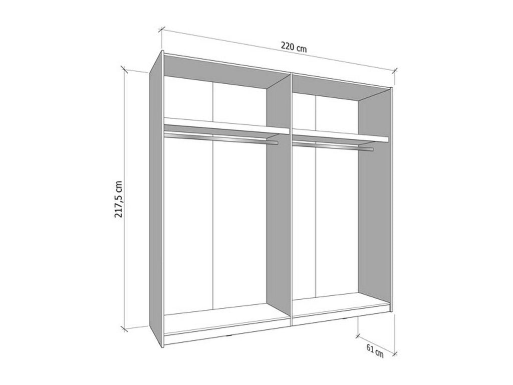 Armadio Camera da Letto Spartano, Guardaroba Grande Appendiabiti, 220x217.5h cm Bianco Opaco