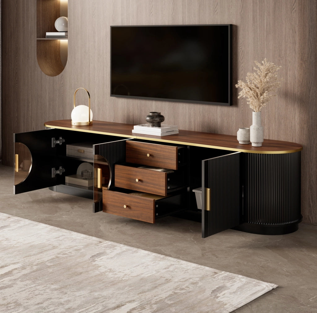 Mobile TV moderno 180x40x46 cm in MDF; con 3 cassetti e 3 ante; nero