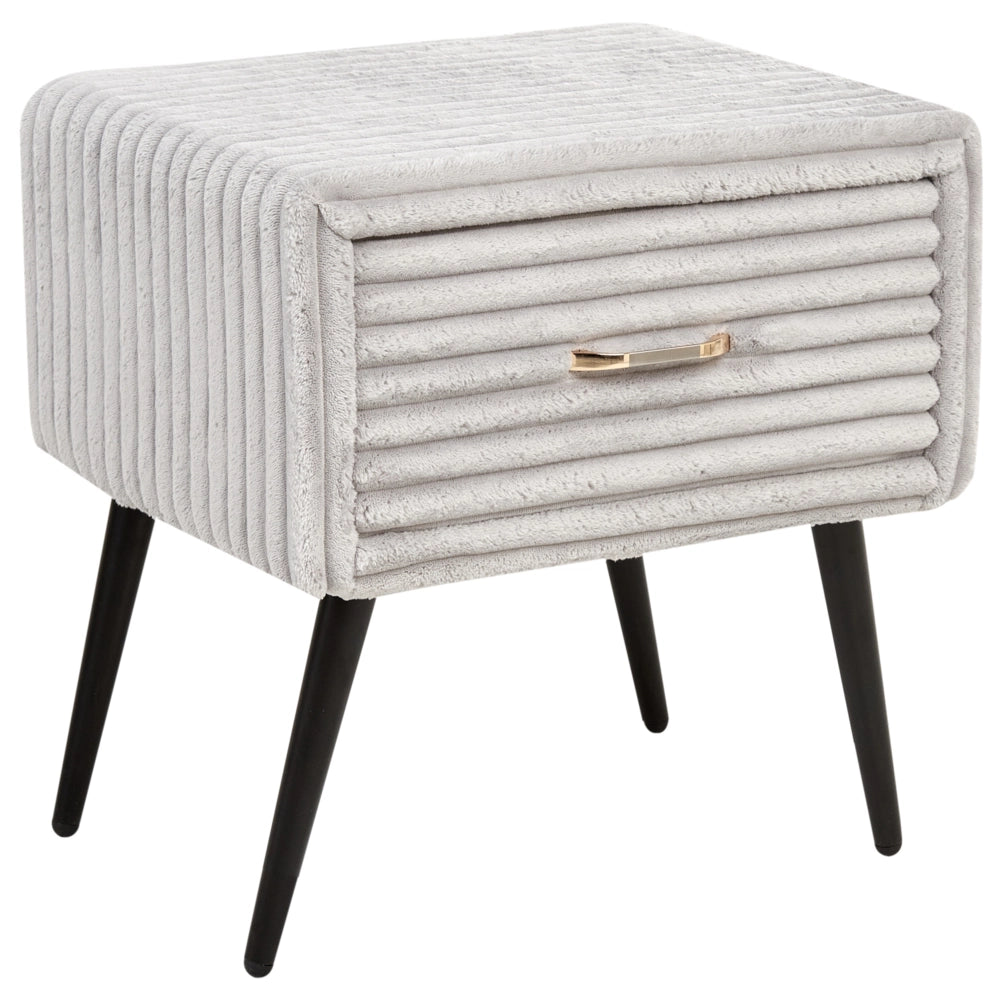 Comodino con rivestimento in velluto grigio chiaro con 1 cassetto Mobili per camera da letto dal design minimalista