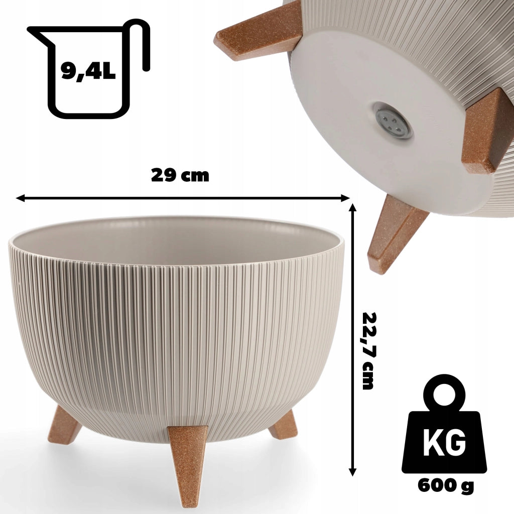 Coprivaso KADAX con gambe e vaso interno, 29 cm, a righe beige.