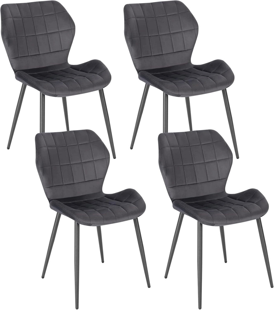 6x Sedie Ergonomica da Pranzo, Sedia Nordica, Sedia da cucina in velluto, Seduta Imbottita, per Camera da Letto, Salotto, Grigio Scuro, Gambe in Metallo, BH356dgr-6