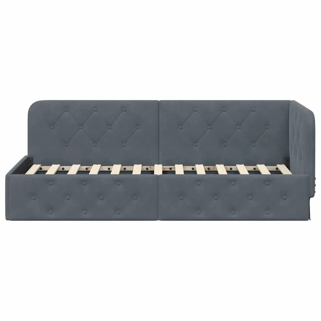 Letto singolo | Letto per adulti | Cornice del letto ad angolo Grigio scuro 80 x 200 cm Velluto