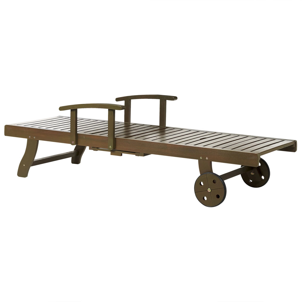 Lettino prendisole da esterno in legno di acacia scuro con cuscino Grigio melange stile rustico giardino terrazzo
