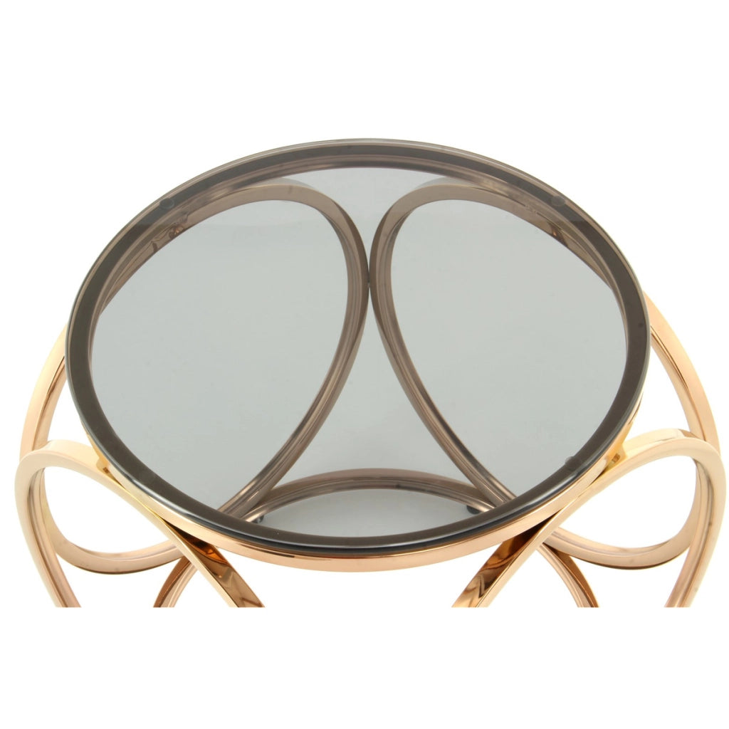 Tavolino da salotto Whitney in oro rosa e vetro grigio