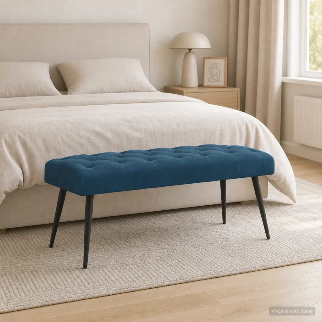 Panchina con bottoni imbottiti Blu 110 x 40 x 46 cm Velluto 42038580