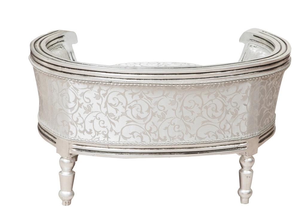Biscottini POUF CON SCHIENALE STILE FRANCESE LUIGI XVI IN LEGNO MASSELLO DI FAGGIO ARGENTO