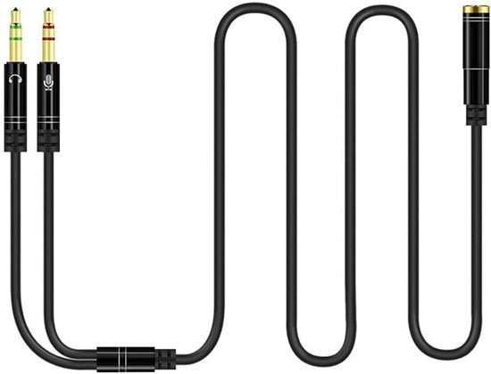 Divisore di cuffie per PC 3,5mm femmina 2 ingressi 3,5mm maschio per cuffia e microfono Y splitter cavo per smartphone adattatore di cuffia (100CM, nero)