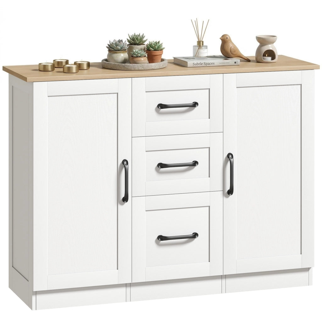 Cassettiera con ante ¨C zephmum ¨C 110x35x80,4cm bianco e legno naturale