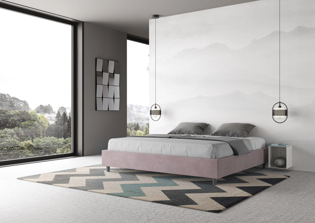 Letto Matrimoniale Extra Large Sommier 200x200 cm con Rete e Contenitore Azelia Glicine