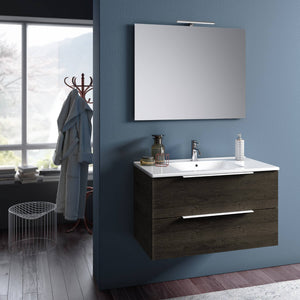 Mobile da Bagno Sospeso con Lavabo Specchio e Lampada a LED TFT Luna Rovere Wengè