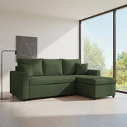Divano con penisola reversibile funzione letto Golf tessuto verde muschio 225x148x91H
