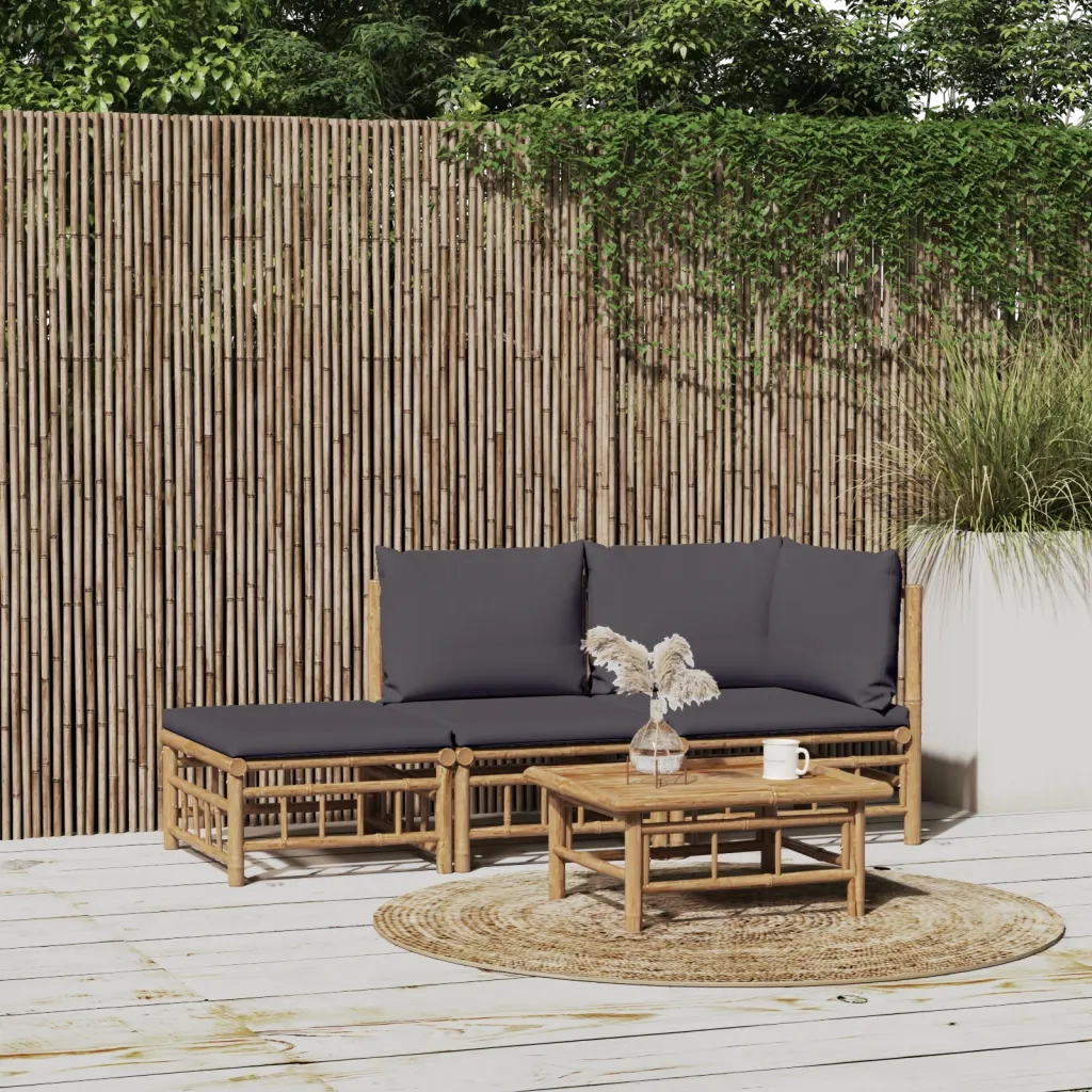 Set Salotto da Giardino 3pz | Set di Mobili da Esterno con Cuscini Grigio Scuro Bamb¨´