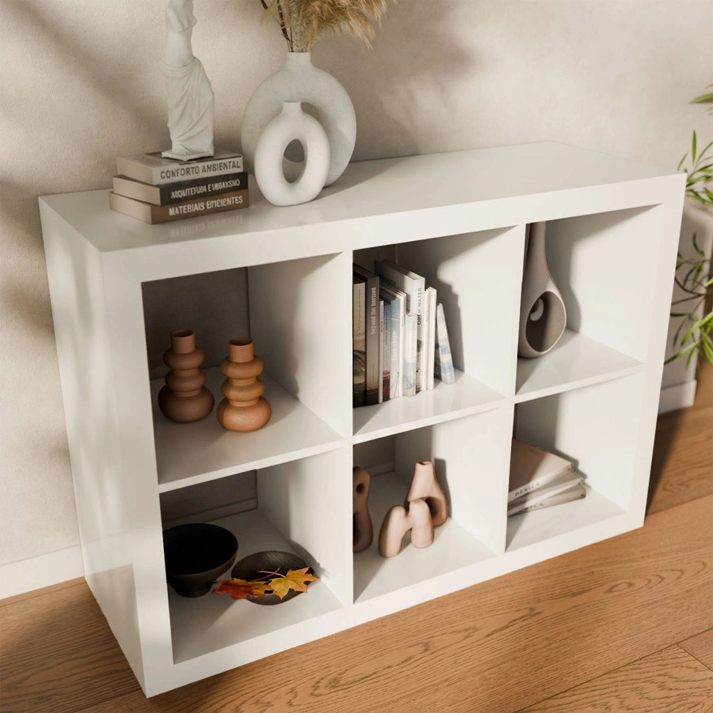 Libreria a 2 livelli con 6 scomparti, bianco