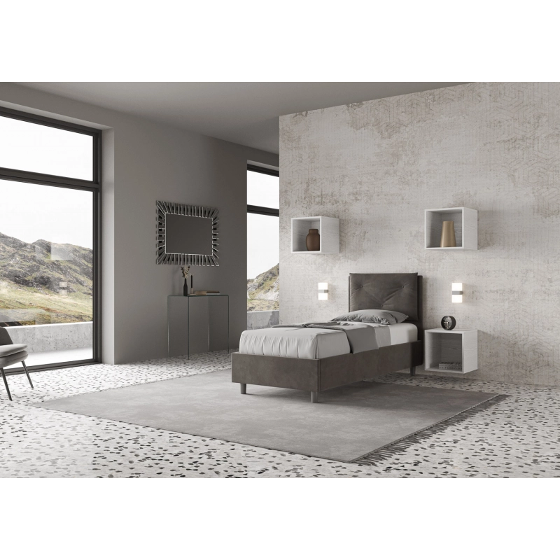Letto imbottito Singolo 80x190 cm Appia - Contenitore,Microfibra,Grigio